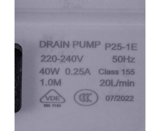 Зображення 6 Помпа (насос) для пральної машини 15011 Drain Pump 40 Вт P25-1E (контакти роздільні ззаду; на 8 засувок)