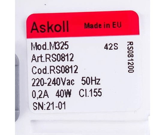 Изображение 2 Помпа (насос) для стиральной машины 292090 RC0341 Askoll 40 Вт M325 (контакты спаренные сзади; на 3 защелки)