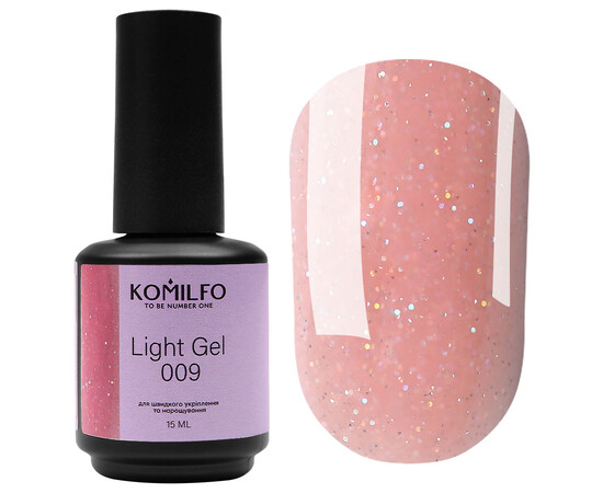 Изображение 2 Жидкий гель для наращивания с блестками Komilfo Light Gel 009, 15 мл, Объем (мл, г): 15, Цвет: 009