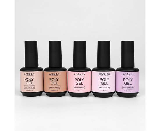 Зображення 5 Рідкий гель з шиммером Komilfo PolyGel 005 Nude Glitter, 15 мл, Об'єм (мл, г): 15, Колір: 005