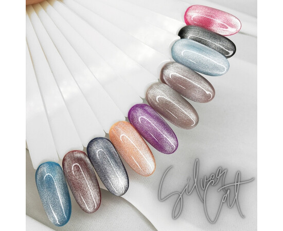 Изображение 3 Гель-лак Komilfo 9D Cat's Eye Silver серебряный, 8 мл, Объем (мл, г): 8, Цвет: Silver