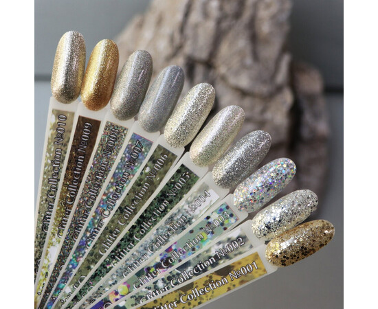 Зображення 3 Гель-лак Komilfo DeLuxe Series G006 темно-сріблясті насичені блискітки з золотим відливом, 8 мл, Об'єм (мл, г): 8, Колір: 006