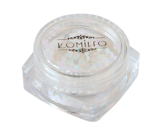 Зображення 2 Блискітки для декору Komilfo Disco Design 041 білі, голограма, рожевий перелив, 2 мм, 1 г, Колір: 041