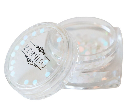 Зображення 3 Блискітки для декору Komilfo Disco Design 041 білі, голограма, рожевий перелив, 2 мм, 1 г, Колір: 041