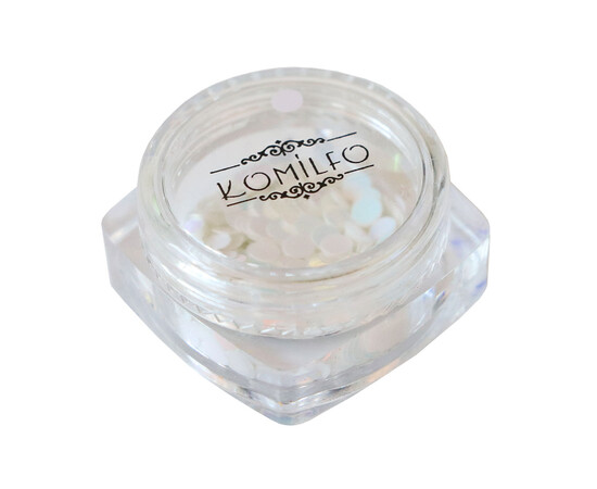 Зображення 2 Блискітки для декору Komilfo Disco Design 042 білі, голограма, рожевий перелив, 3 мм, 1 г, Колір: 042