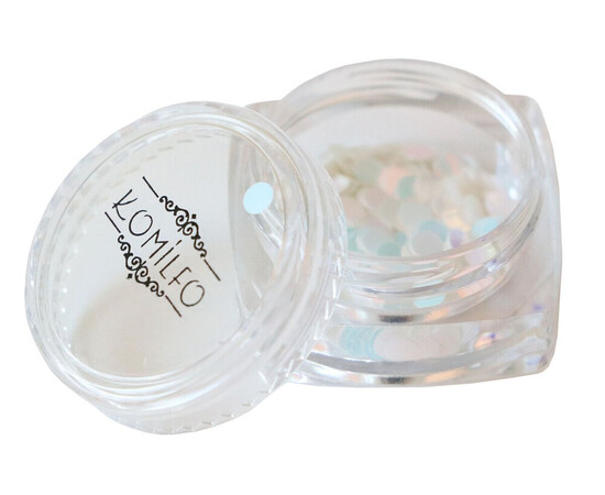 Зображення 3 Блискітки для декору Komilfo Disco Design 042 білі, голограма, рожевий перелив, 3 мм, 1 г, Колір: 042