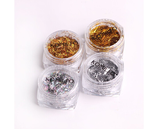 Изображение 3 Полоски из фольги для ногтей соломка Komilfo Foil Stripes серебро, 0.2 г, Цвет: Silver
