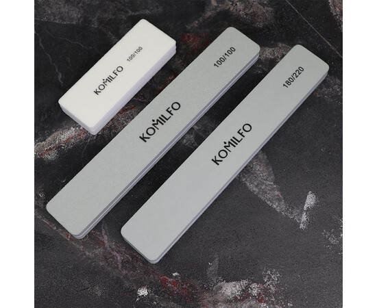 Зображення 3 Шліфувальник для штучних нігтів Komilfo міні білий 30/85 мм, 100/100 гріт