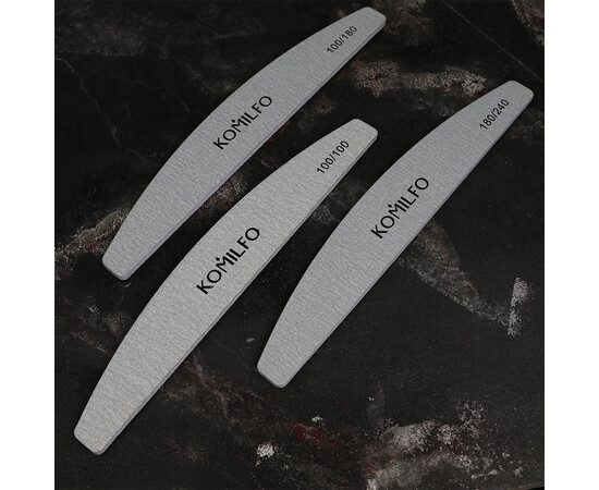Зображення 4 Пилочка для нігтів Komilfo півколо сіра, 100/180 гріт