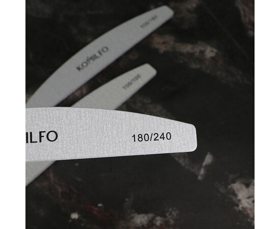 Зображення 3 Пилочка для нігтів Komilfo півколо сіра, 180/240 гріт