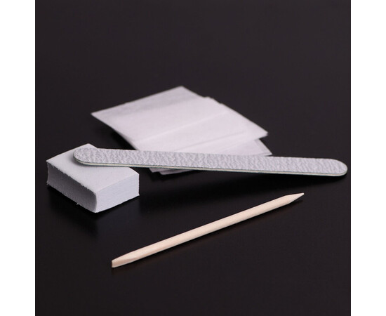 Зображення 2 Одноразовий набір Komilfo №4 пилочка-капля 150/150, бафф 100/180, апельсинова палочка, 10 безворсових серветок