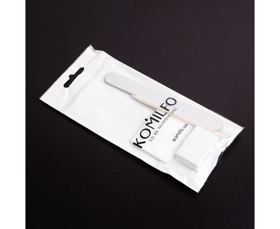 Зображення 7 Одноразовий набір Komilfo №4 пилочка-капля 150/150, бафф 100/180, апельсинова палочка, 10 безворсових серветок