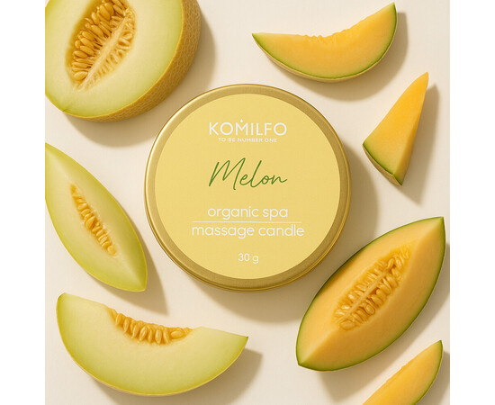 Зображення 2 Масажна свічка Komilfo Massage Candle Melon диня, 30 г, Аромат: Melon, Об'єм (мл, г): 30