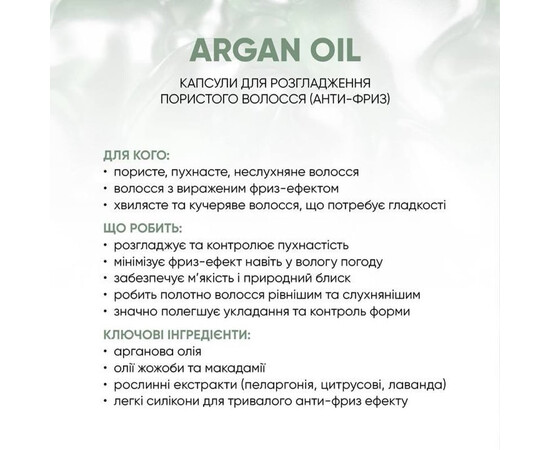 Зображення 3 Сироватка в капсулах Jerden Proff Argan Oil розгладжуюча для для пористого пухнастого волосся, 50х1 мл