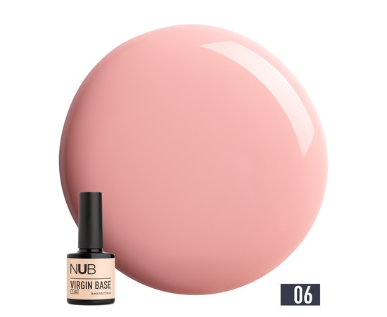 Изображение  База камуфлирующая каучуковая для гель-лака NUB Virgin Base Coat №06 розовая пастель, 8 мл , Объем (мл, г): 8, Цвет: 06